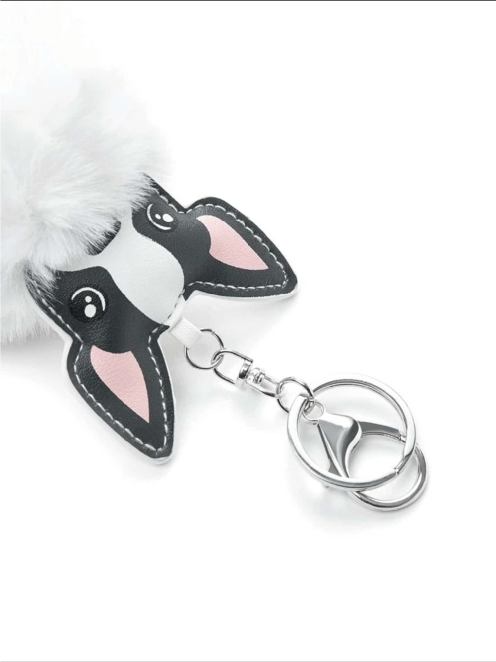 French Bulldog Silver Fluffy Bag Charm & Keychain - Picture 2 of 2